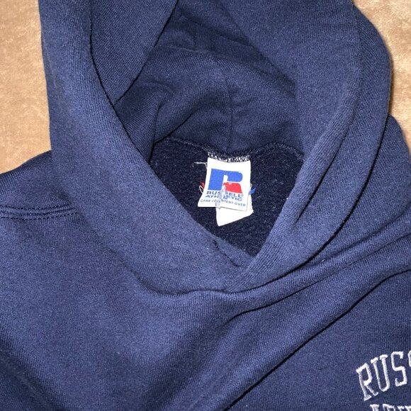 Russell Athletic Youth Medium Embroidery Navy Blue Sweatshirt Hoodie Pocket C03 - Picture 5 of 6